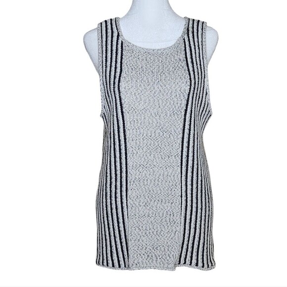 Sanctuary Sleeveless Sweater Tank Black White Stripe Crewneck Women's Size Large - Picture 1 of 9